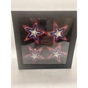 Storehouse Patriotic Star 4th of July Red Blue Jeweled Rhinestones Napkin Rings
